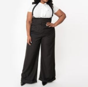 Unique Vintage Plus Size Black Thelma Suspender Pants